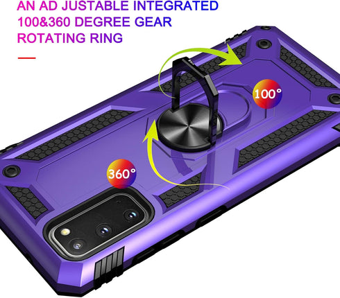Androgate for Samsung Galaxy S20 FE Case with Glass Screen Protectors, Military-Grade Metal Ring Holder Kickstand 15ft Drop Tested Shockproof Cove...