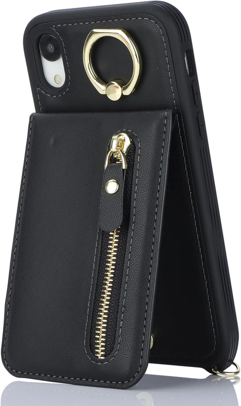 iPhone XR Phone Case with Card Holder for Women, iPhone XR Case Wallet with Strap Credit Card Slots Crossbody with Kickstand Zipper Case for iPhon...
