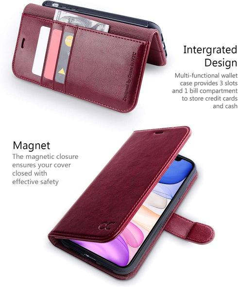OCASE Compatible with iPhone 11 Wallet Case with Card Holder, PU Leather Flip Case with Kickstand and Magnetic Closure, TPU Shockproof Interior Pr...