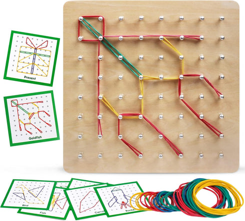 Wooden Geoboard Math Manipulative Material Graphical Geo Board Montessori Educational Toys Array Block Pattern Cards and Rubber Bands STEM Puzzle ...