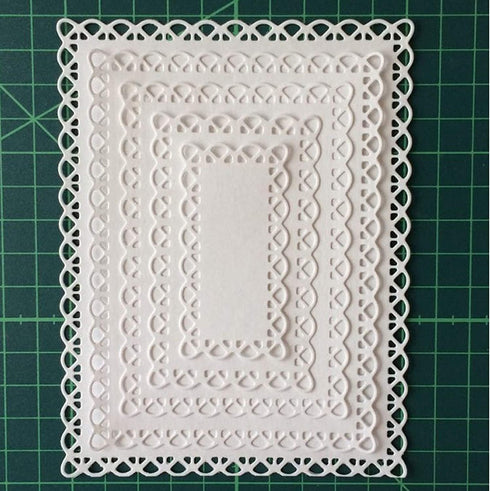 5pcs/Set Lace Rectangle Frame Metal Die Cuts, Christmas Lace Wave Long Square Frame Cutting Dies Cut Stencils for DIY Scrapbooking Album Decorativ...