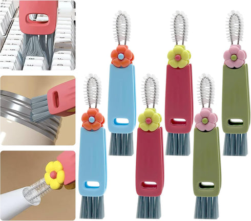 6 Pcs 3-in-1 Bottle Cleaning Brush Set, Multifunction Silicone Cup Lid Gap Cleaner, Home Kitchen Crevice Cleaning Tools, Multicolor...
