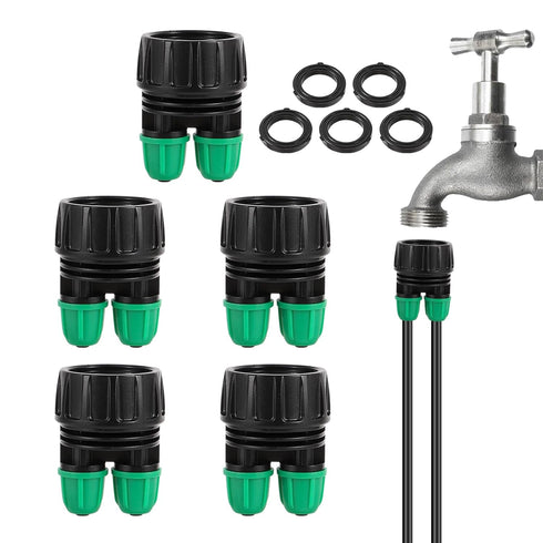 Garden Hose Adapter 3/4 to 1/4 Inch 2 Way Drip Irrigation Tubing Connectors Lock Barbed design 3/4 US Standard GHT Thread 5 Pack (2 -Way to 1/4" P...