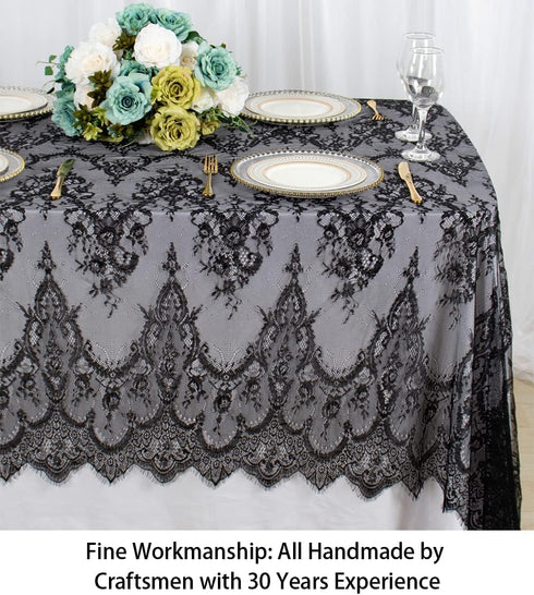 ShinyBeauty Lace Tablecloth Rectangle 60''x120'' Black Lace Party Tablecloth Rustic Floral Lace Table Cloth Vintage Lace Overlays Tea Party Tablec...