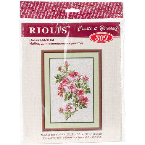 RIOLIS 809 - May Wild Rosey- Counted Cross Stitch Kit 8" x 12" 15 Count Flaxen AIDA 19 Colors...