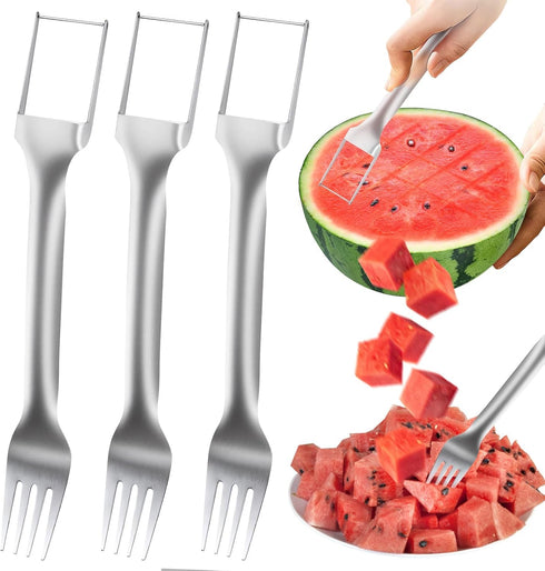 Watermelon Fork Slicer Cutter,2-in-1 Stainless Steel Fruit Cutter, Dual Head Fruit Forks Slicer Knife for Home Parties Camping, Upgrade Watermelon...