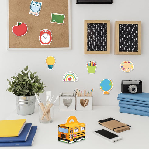 Fulmoon 37 Pcs Back to School Sticky Notes and School Bus Storage Box Set 36 Pcs Pencil Ruler Book Blackboard Owl Shaped Self Adhesive Writing Sti...