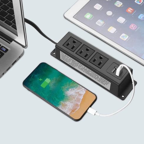 CCCEI 10 FT Wall Mount Power Outlet Strip with USB, Under Desk Power Strip Mountable Large Flat Plug, Desk Mount Power Strip with 10 FT Power Cord...