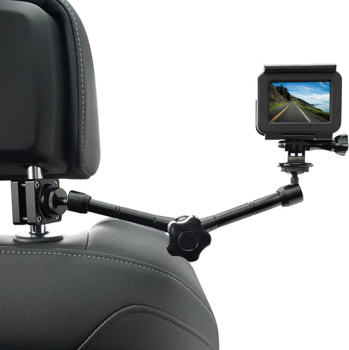 Car Headrest Camera Mount for GoPro/Insta 360 / DJI OSMO/AKASO/Video/DSLR Camera, 1.57 inch Diameter Base 10 inch Length Magic Arm, Aluminum Alloy...