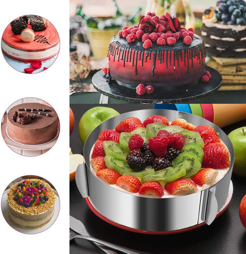 Cake Ring 6 to 12 Inch Adjustable Round Stainless Steel Cake Mousse Mould Ring Bakeware Tools Cake Decorating Mold Baking Ring...