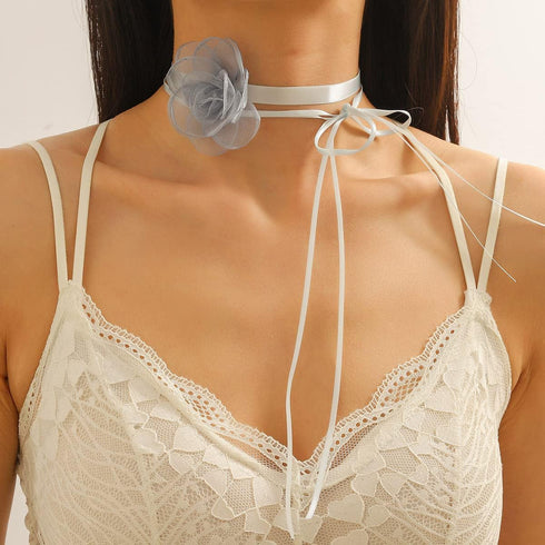 Flower Choker Necklace for Women Gothic Floral Lace-up Necklace Rose Collar Long Tie Velvet Necklace for Bridal Wedding Summer Party...