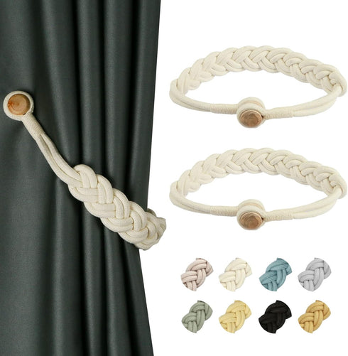 BEL AVENIR Curtain Tiebacks Magnetic Woven Curtain Holdback Drapery Tie-Back (Ivory Braid-2 Pack)...