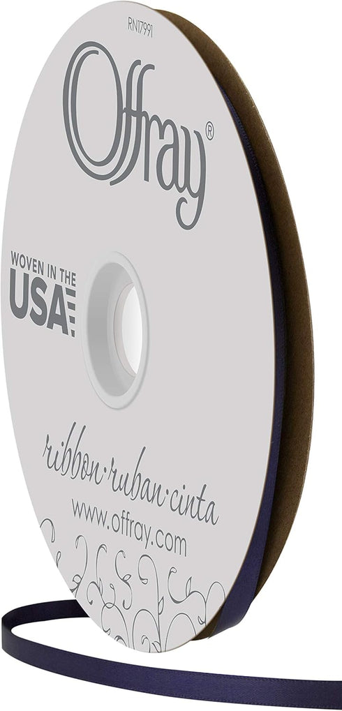 Offray 1/4" Wide Double Face Satin Ribbon, 100 Yards, Navy Blue...