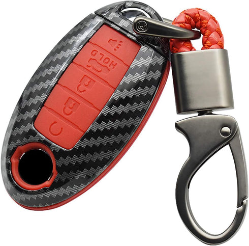 ontto 5-Button Key Case Fit for Nissan Remote Key Fob Cover Fit for Infiniti Carbon Texture red...