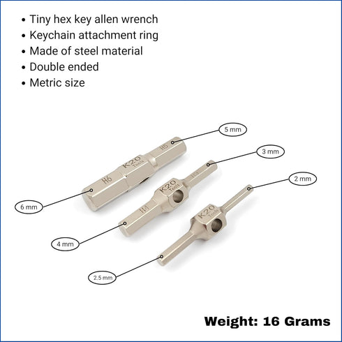 Keychain Hex Key Allen Wrench Multi-Tool Set - Metric 2, 2.5, 3, 4, 5, 6 mm...