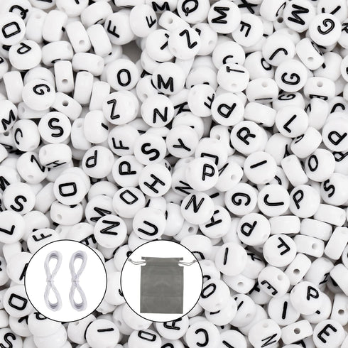 JPSOR 600pcs White Round Letter Beads for Jewelry Making Acrylic Alphabet Beads Bracelets Kit for DIY Necklaces Key Chains Making...