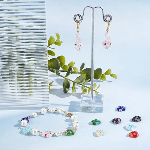 SUNNYCLUE 1 Box 80Pcs Glass Heart Beads Handmade Millefiori Glass Flower Bead Lampwork Beads Valentine's Day Red Heart Beads for Jewelry Making Be...