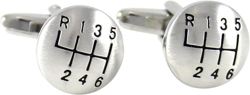 Matte Silver Tone Domed Shape 6 Speed Gear Shift Cuff links Car Cufflinks with Gift Box...