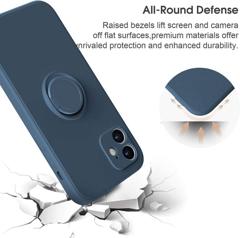 abitku Compatible with iPhone 12 Case, Silicone with 360°Ring Kickstand Holder (Support Magnetic Car Mount) Soft Silk Microfiber Cloth Designed fo...