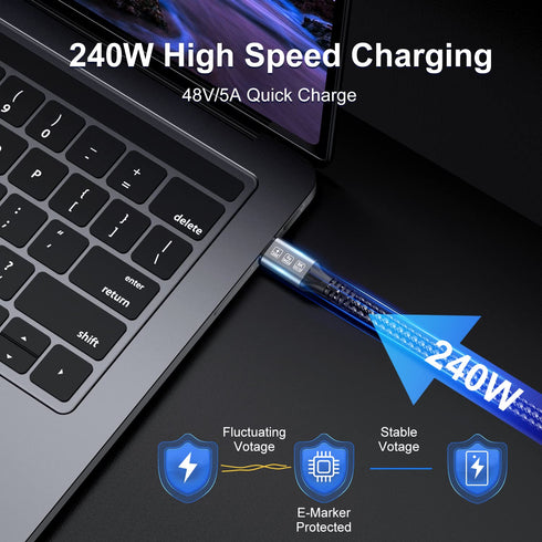 240W Thunderbolt 4 Cable 3ft, USB C Thunderbolt 4 Cable Monitor Cable Supports 40Gbps Data Transfer and Single 8K/Dual 4K Video Compatible with Th...