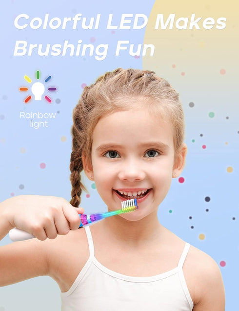 SEAGO Kids Electric Toothbrush with 2 Mins Brushing Timer and 4 Replacement Bursh Heads, Rainbow LED Light make Brushing Fun, Blue Color Boys Batt...