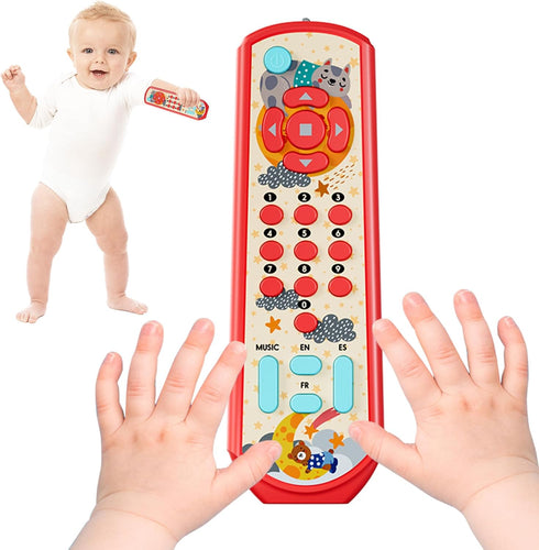 Baby Remote Control Toy - 3 languages Spanish & French & English Learning Toys, Musical, and Safe Simulation TV Remote for 6-12 Months Old Boys an...