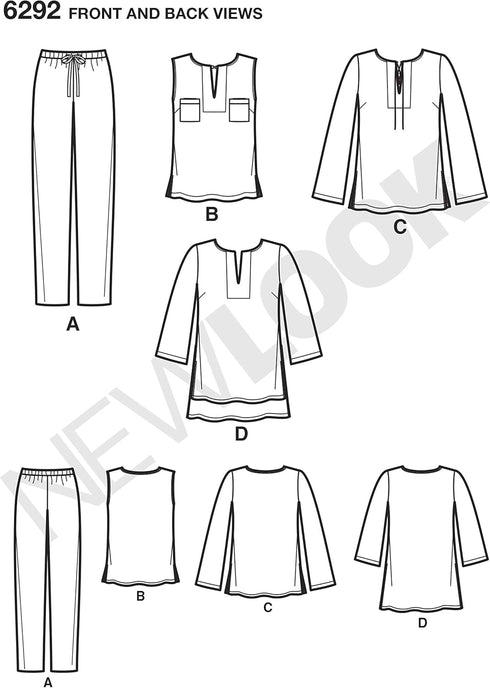 New Look Sewing Pattern 6292: Misses' Tunic or Top and Pull-on Pants, Size A, White...
