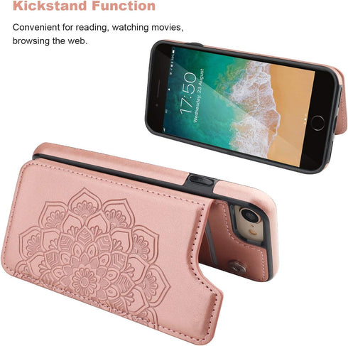 Vaburs Wallet Case for iPhone SE(2022)/SE(2020)/8/7 with Card Holder, Embossed Mandala Pattern Flower Premium PU Leather Double Magnetic Buttons F...