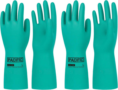 PACIFIC PPE 2 Pairs Nitrile Chemical Resistant Gloves, Flocked, Resist Strong Acid, Alkali, 15 mil, 12.6", XX-Large...