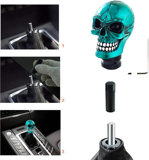 Lunsom Skull Gear Stick Shifter Knob, Resin Gear Shift Head Shifting Stick Handle Car Transmission Fit Automatic Manual Vehicle (Cyan)...