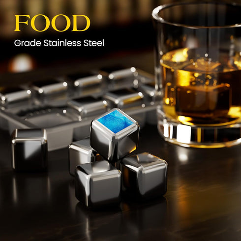 Kollea Fathers Day Whiskey Stones, 8 Packs Stainless Steel Whiskey Chilling Rocks, Reusable Ice Cube for Drinking, Cool Birthday Gift for Men Dad,...