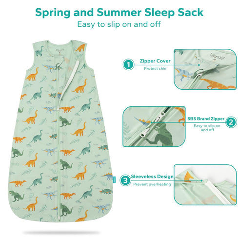 Rayon Made from Bamboo Sleep Sack, 0.5 TOG Wearable Blanket Baby, Sleep Sack 12-18 Months for Spring and Summer, Dinosaur...