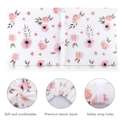 Tyke Bliss Pink Changing Pad Cover for Girls – Stretchy Floral Changing Pad Covers Made with 100% Combed Cotton Jersey Knit, Super Soft, Diaper Ch...