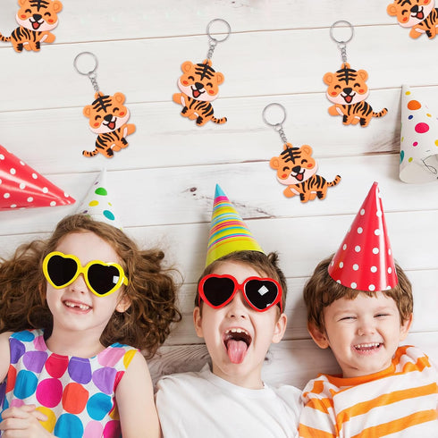 40 Pack Cute Smile Tiger Keychains for Wild Animal Party Favors, Safari Animal Party Favors, Baby Shower Return Gifts...