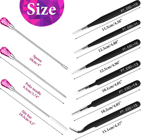 9 Pieces Stirring Needle Spoon Tool Tweezers Tools Kit Mold Needle Spoon for Silicone Resin Mold Jewelry Making Kit (Rose Red, Black)...
