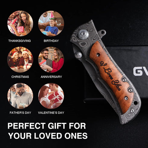 GVDV Pocket Knife with 7CR17 Stainless Steel, 3.4” Blade Folding Knife for Fishing Camping Hunting Hiking, Knives for Men Dad Husband Boyfriend, I...