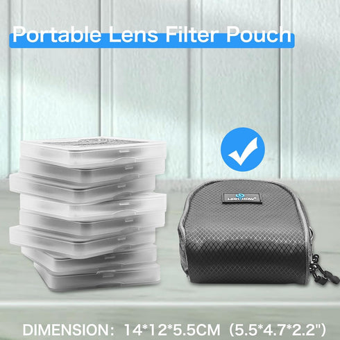 Lightdow Camera Filter Bag, Detachable 8-Slot Lens Filter Carry Case Photography Filter Holder Belt Loop Pouch Water-Resistant and Dustproof Desig...