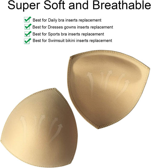 3 Pairs Removeable Push up Triangle Bra Pads Inserts,Replacement Pad for Bikinis Top Sport Bra Swimsuit for A B C Cups-Beige...