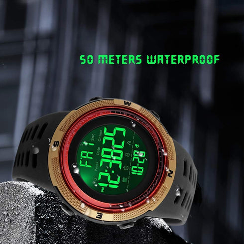 FANMIS Mens Digital LED Sports Watch Military Multifunction 12H/24H Time Dual Time Alarm Countdown Back Light with Simple Design 164FT 50M Water R...