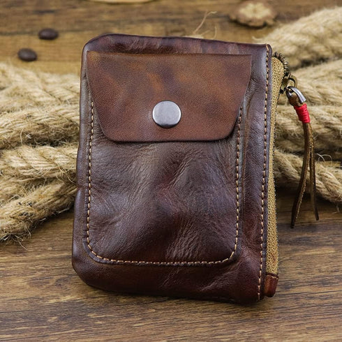 1 Pcs Leather Zipper Coin Purse Wallet With Card Slots, Snap Coin Organizer, Change Holder,Card Case, Leather Zipper Storage Bag for Men & Women...