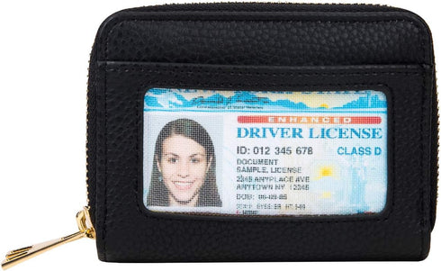 Credit Card Case Holder Wallet with ID Window Zipper Small...