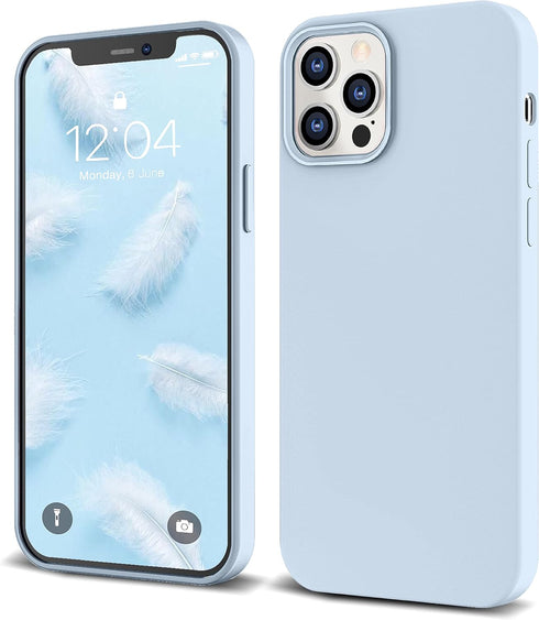 IceSword iPhone 12 Pro Max Case, Liquid Silicone Slim Drop Protective Shockproof Cover, Soft Anti-Scratch Microfiber Lining, Matte Pastel Baby Blu...