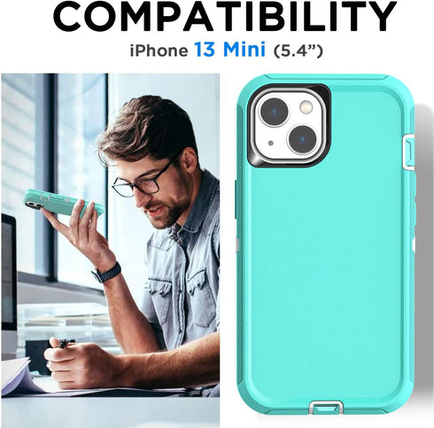 AICase for iPhone 13 Mini Case(5.4") with Glass Screen Protector, Heavy Duty Drop Protection Full Body Rugged Shockproof/Dust Proof Military Prote...