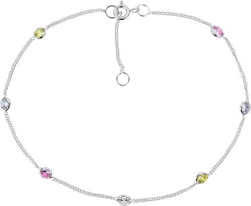 AeraVida Multicolor Small Sparkling CZ 925 Sterling Silver Adjustable Anklet | Casual Versatile 2in1 Ankle Bracelet | 9 inch...