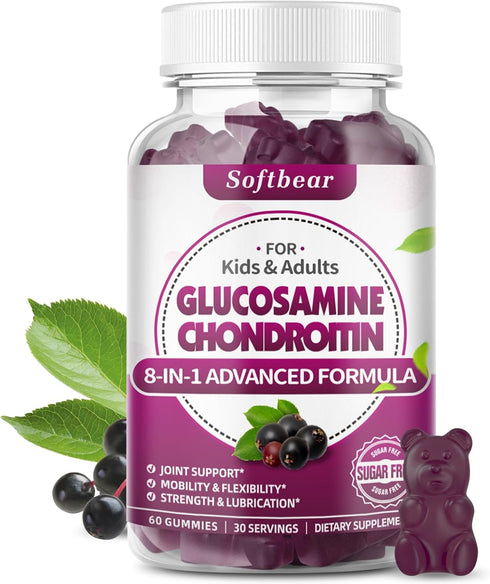 Glucosamine Chondroitin Gummies Sugar Free, Extra Strength Glucosamine Chondroitin MSM with Elderberry & Turmeric Supplement Support Joint & Antio...
