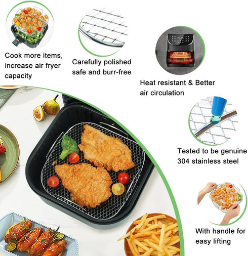 BYKITCHEN 8 inch Square Air Fryer Rack, Stainless Steel Dehydrator Rack, Square Air Fryer Accessories for Cosori, Instant Vortex, Gourmia Air Frye...