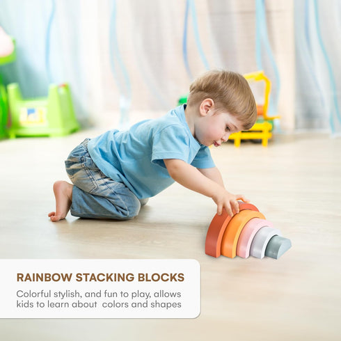 Wooden Rainbow Stacking Toy - Montessori Rainbow Nesting Puzzle - Building Block Stacker Game for Baby, Kids, and Toddler - Educational and Intera...