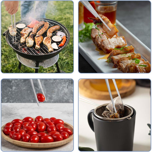 2Pcs Stainless Steel Kitchen Tweezers, Professional Kitchen Tweezer Tongs, Extra-Long Food Tweezers with Precision Serrated Tips for Cooking Repai...