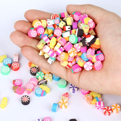 200PCS Colorful Candy Polymer Clay Beads 10mm Mixed Candy Ice Cream Spacer Beads Handmade Polymer Clay Beads Kit Bulk for Jewelry Making DIY Brace...