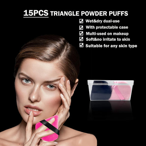 Powder Puffs for Face Powder 15 PCS Triangle Powder Puff Velvety Soft Reusable Makeup Puff for Powder and Liquids,Makeup Sponge Under Eye and Corn...